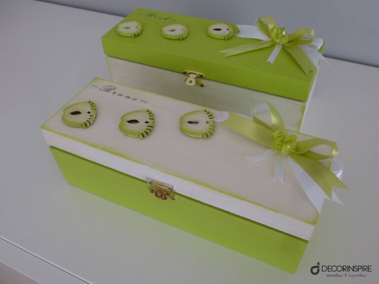 Dekoracyjne pudełka pudełka z imionami zielone